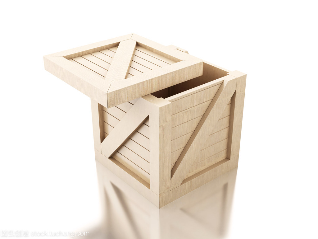 3d 木制包装箱在白色背景下